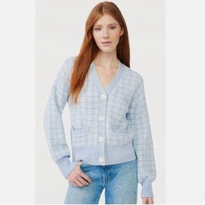 NWT FREE ASSEMBLY Blue Tweed Cardigan Sweater w/ Welt Pockets, Midweight - XXL